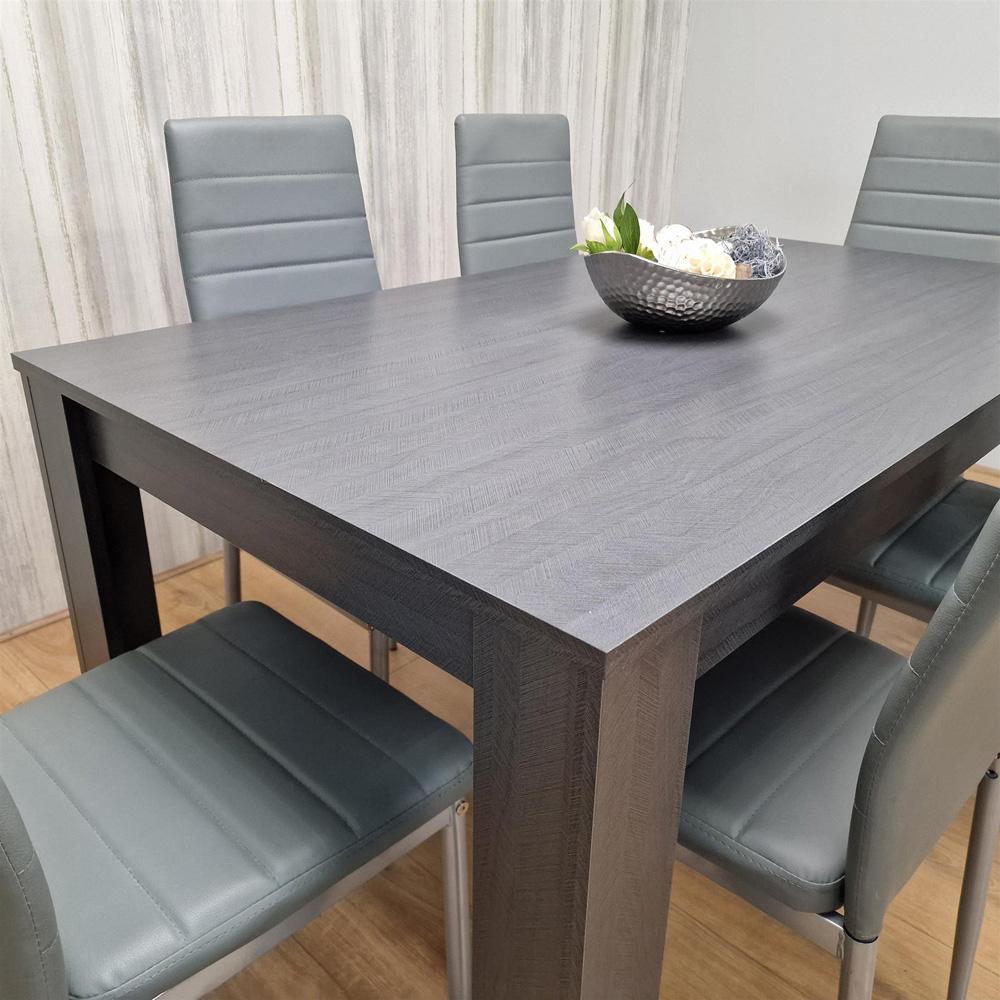 Portland 6 Seater Leather Dining Set Dark Grey and Grey Image 5