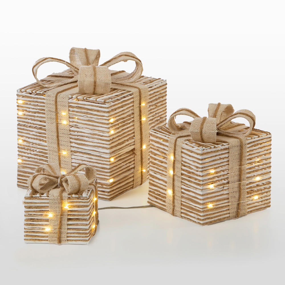 The Christmas Workshop 60 Warm White LED Natural Gift Box Decoration Set of 3 Image 2