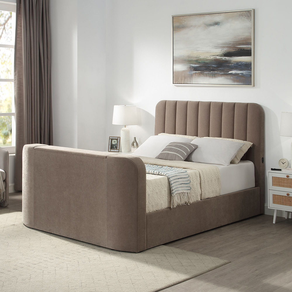 Aspire Cresta Taupe Super King Size Chenille TV Bed with Ottoman Storage and Curved Headboard Image 4