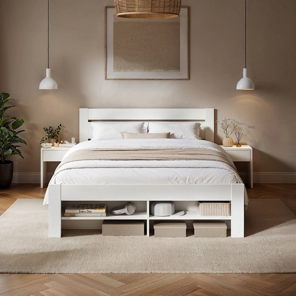 Noomi Pradis Double White Wooden Storage Bed Image 5