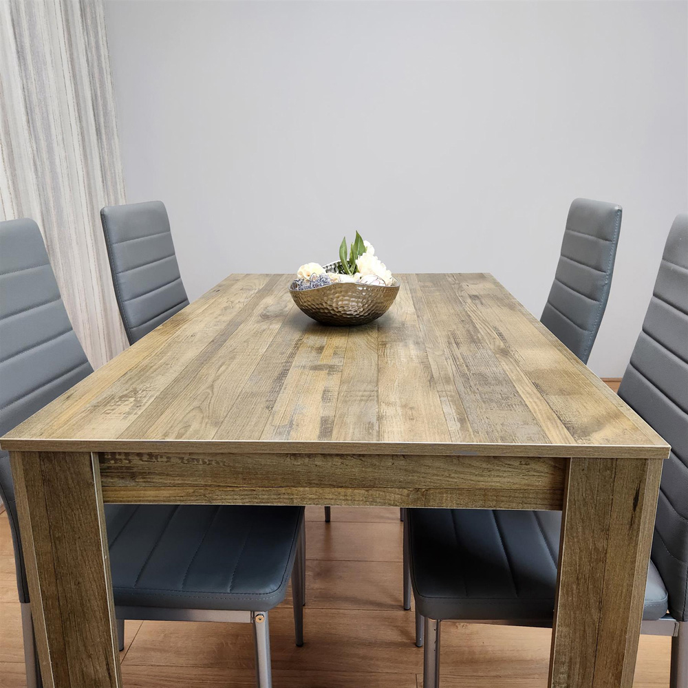Portland 4 Seater Dining Set Rustic Effect and Grey Leather Image 3