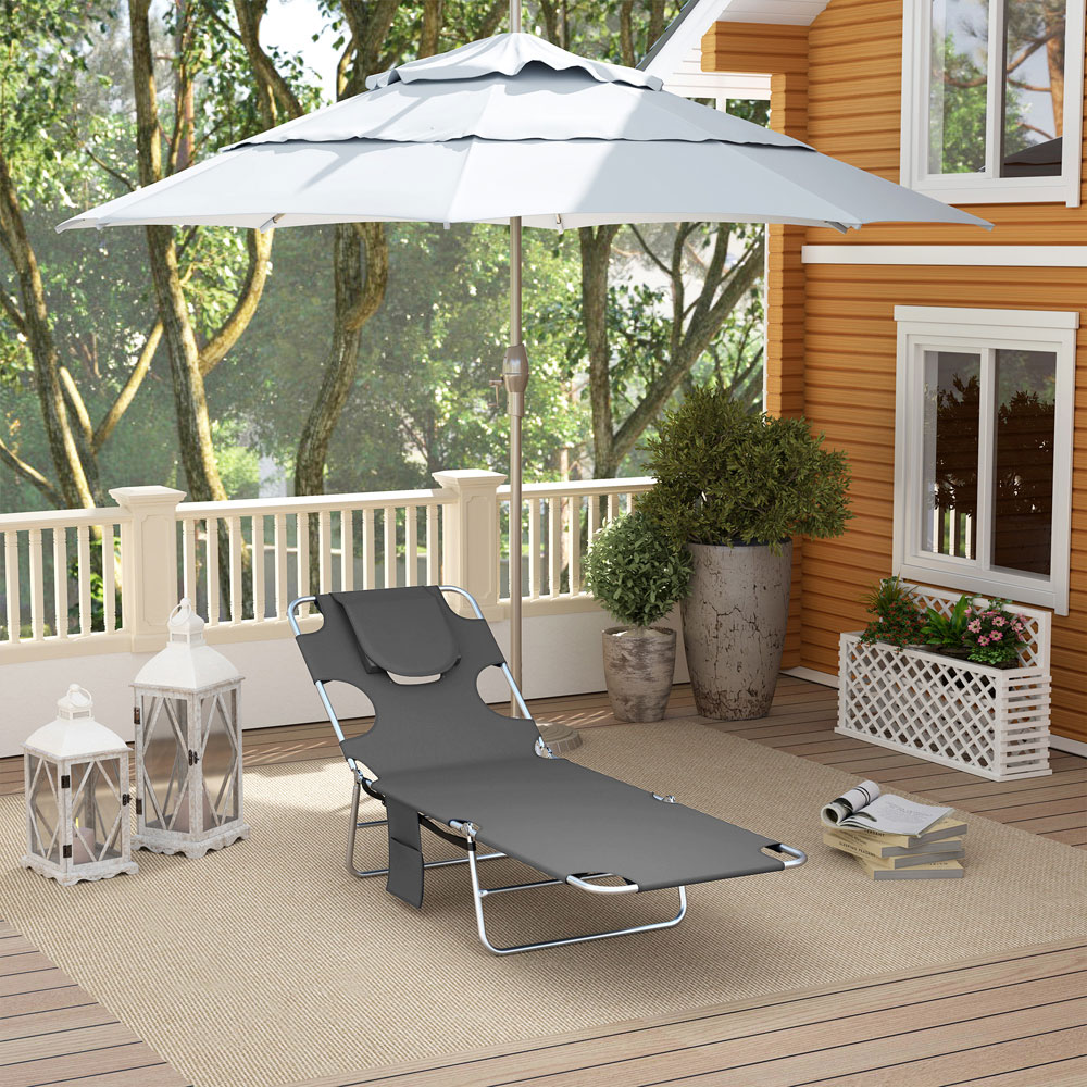 Outsunny Dark Grey 5 Level Adjustable Folding Sun Lounger Image 3