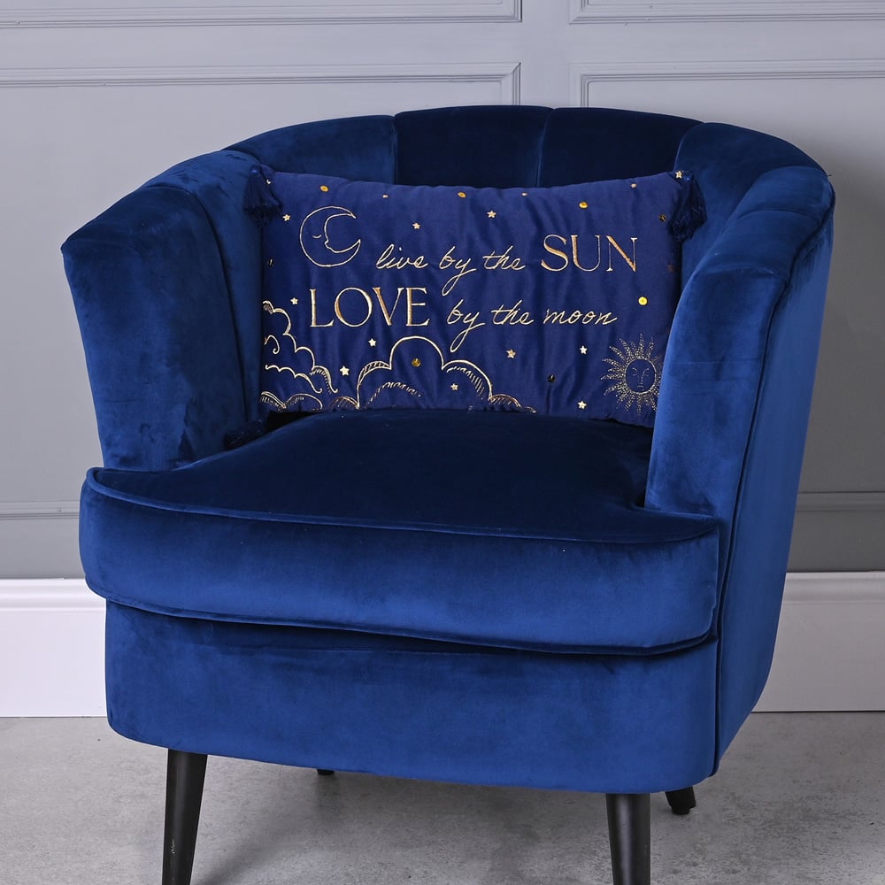 The Christmas Gift Co Blue Velvet Live by the Sun Cushion 30 x 51cm Image 2
