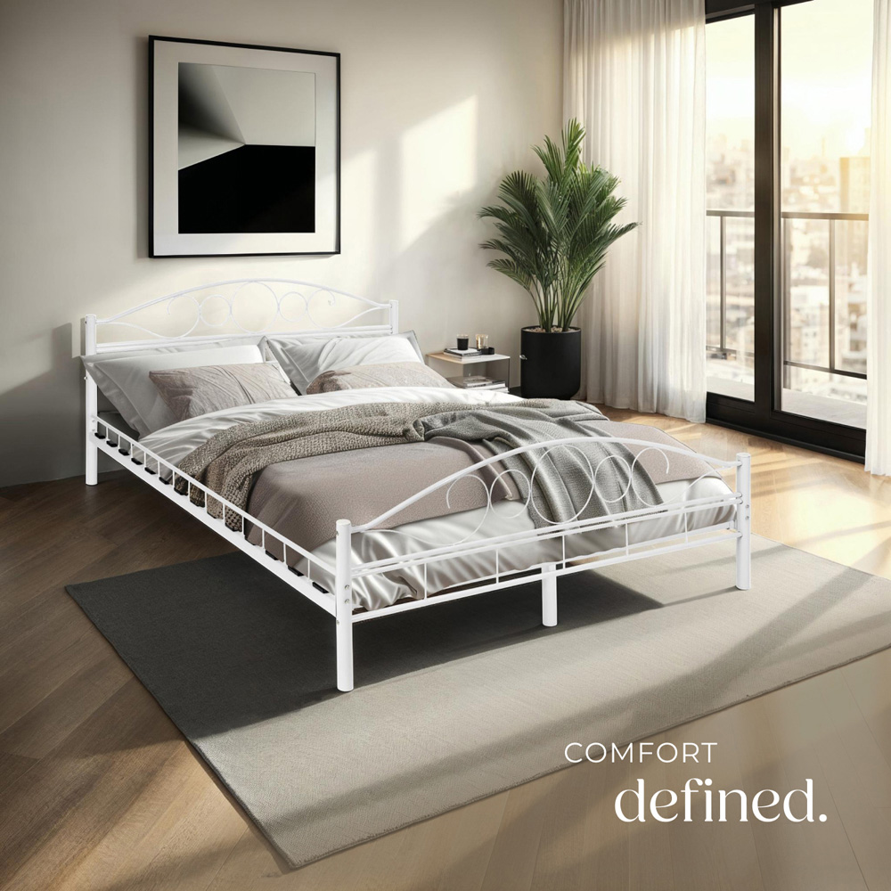 tectake Double White Metal Bed Frame with Slatted Base Image 3