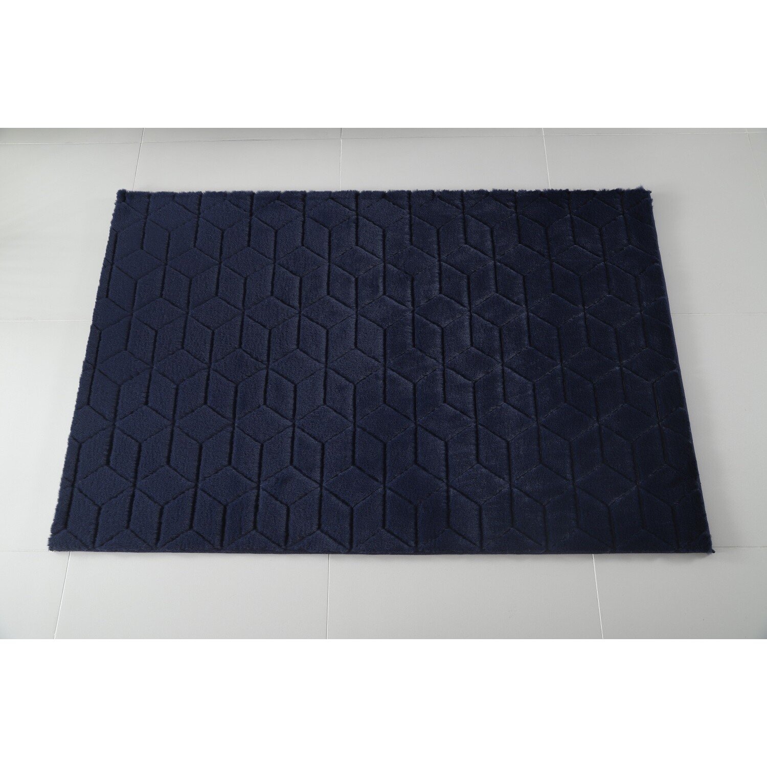 Geo Blue Faux Fur Rug 100 x 150cm Image 3