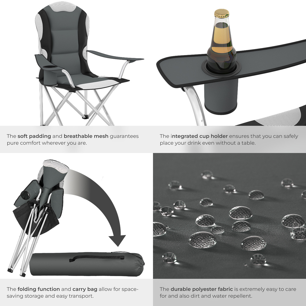tectake 2 Piece Grey Padded Camping Chair Set Image 5