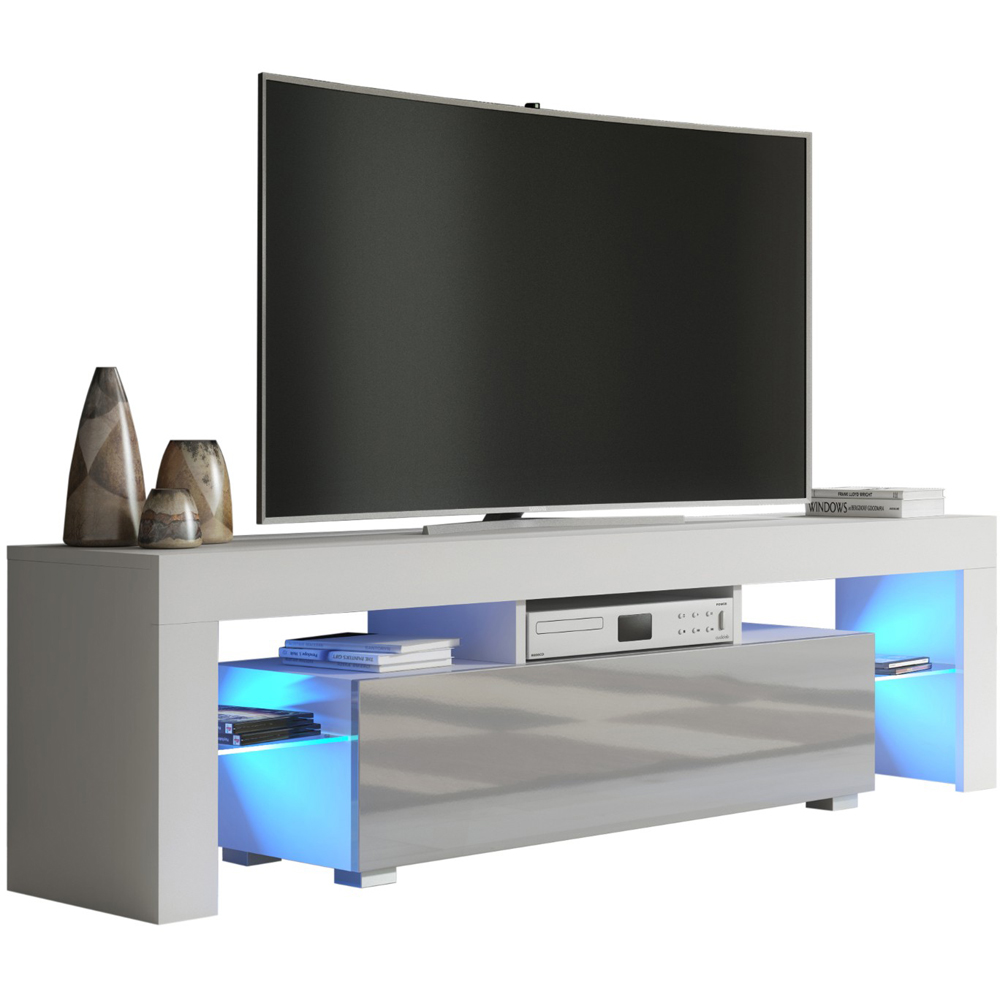 Creative Furniture Aria White and Grey Gloss Single Door 3 Shelf TV Unit with LED Image 3