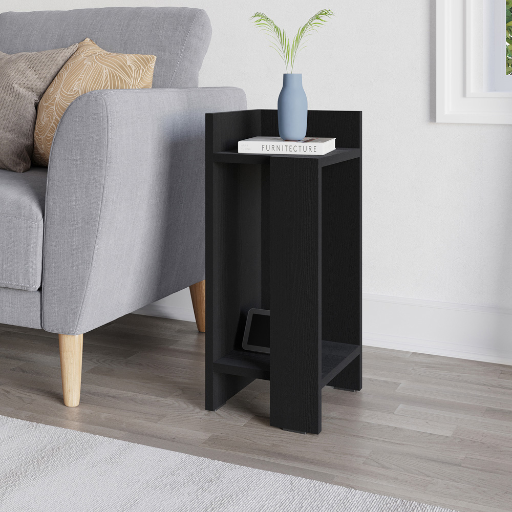 Decortie Elos 2 Shelf Black Wooden Left Side Bedside Table Image 5