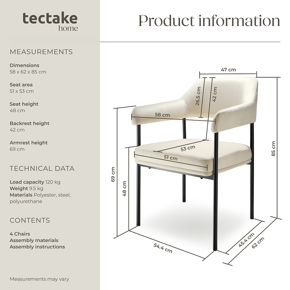 tectake Doe Set of 6 Velvet Armchair Image 9