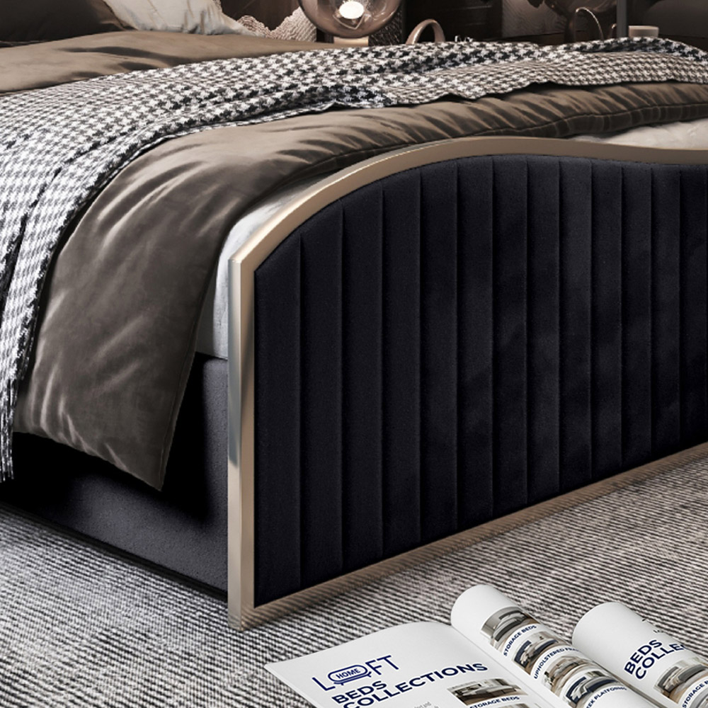 Brixton Black Super King Size Velvet Upholstered Metal Bed Frame with Wave Headboard Image 4