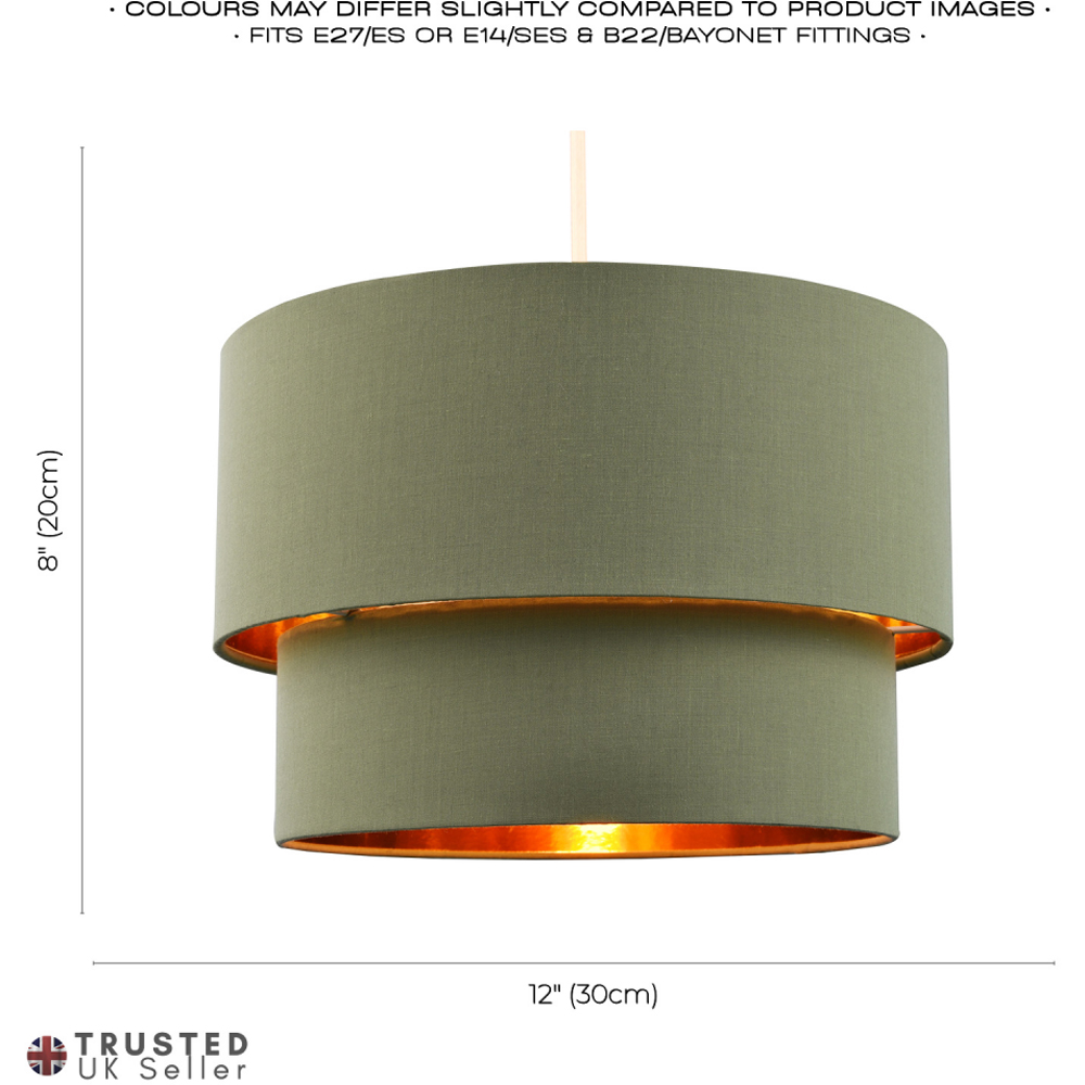 Happy Homewares Olive Green Cotton Double Tier Shiny Copper Inner Pendant Shade Image 7