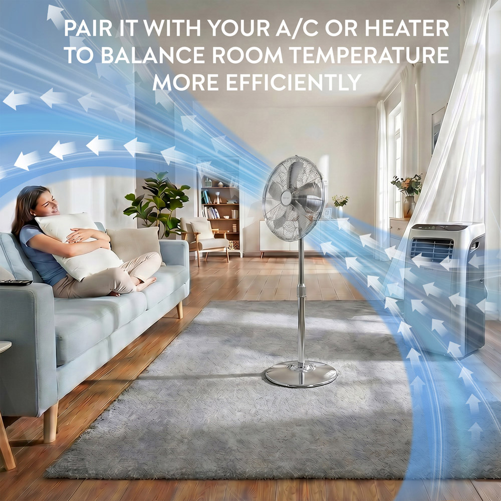 Air Pro Chrome Height Adjustable Oscillating Standing Pedestal Fan 16 inch Image 6