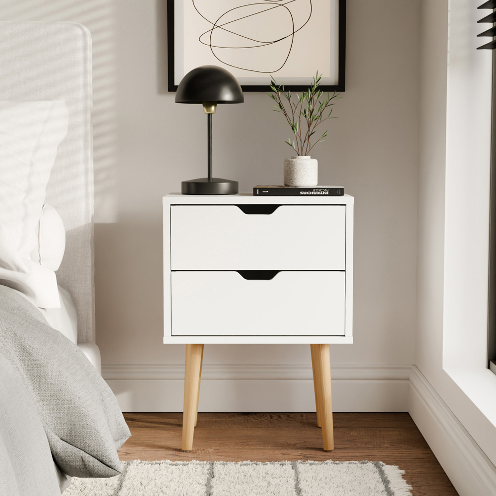 GFW Nyborg 2 Drawer White Bedside Table Image 9