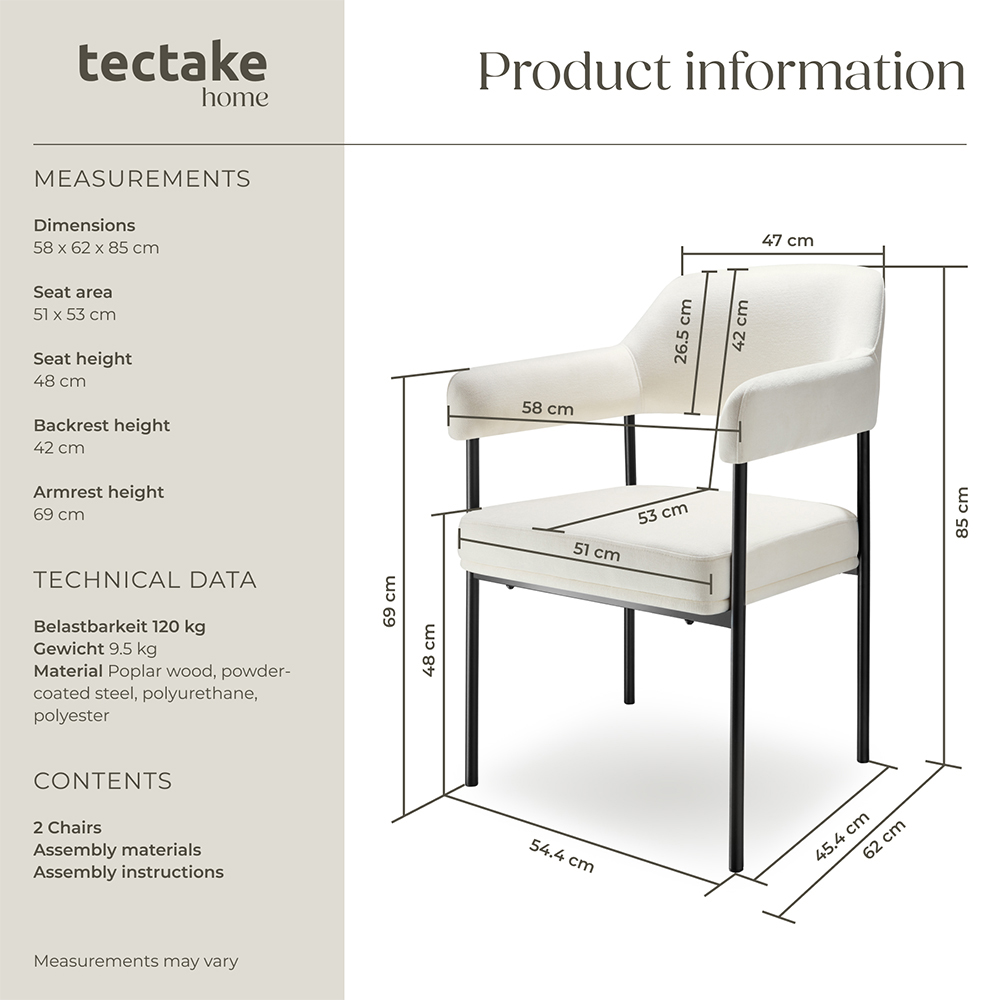tectake Doe Set of 2 Woven Fabric Armchair with Black Powder Coated Steel Legs Image 9