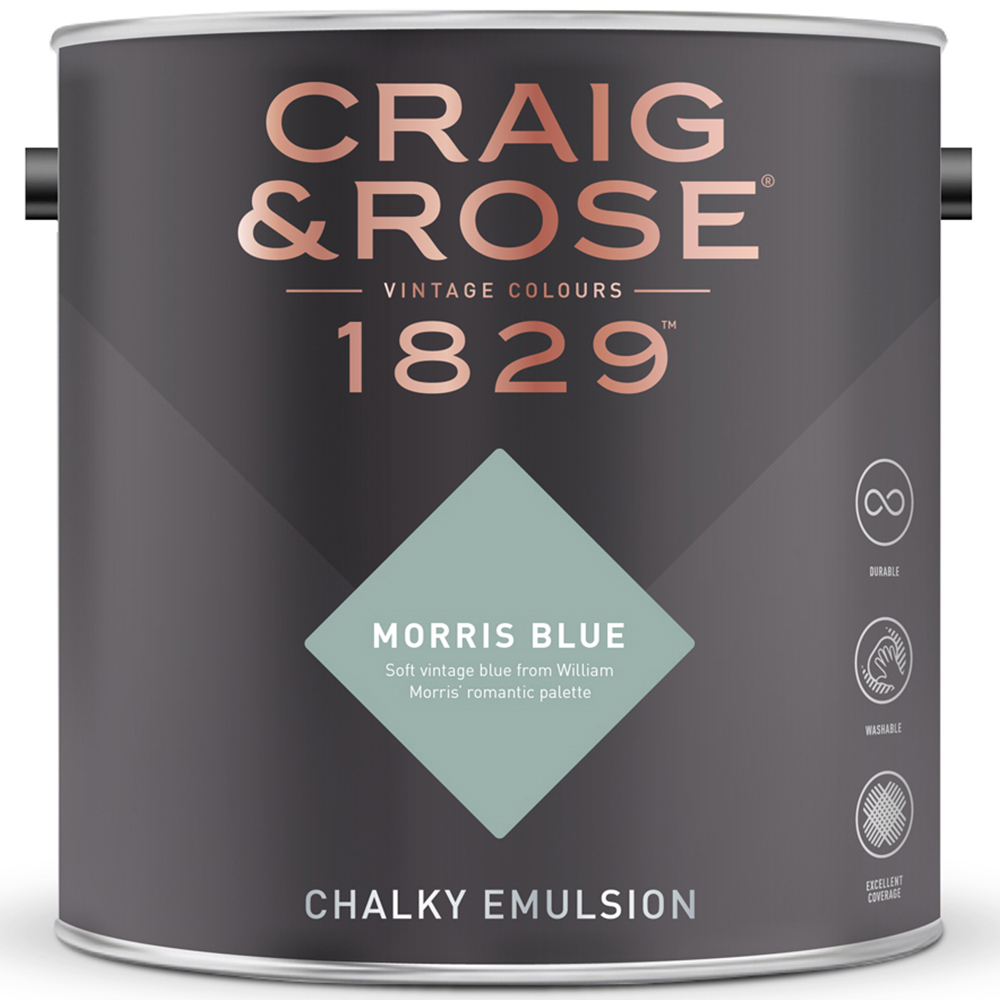 Craig & Rose Walls and Ceilings Morris Blue Chalky Emulsion Paint 5L Image 2