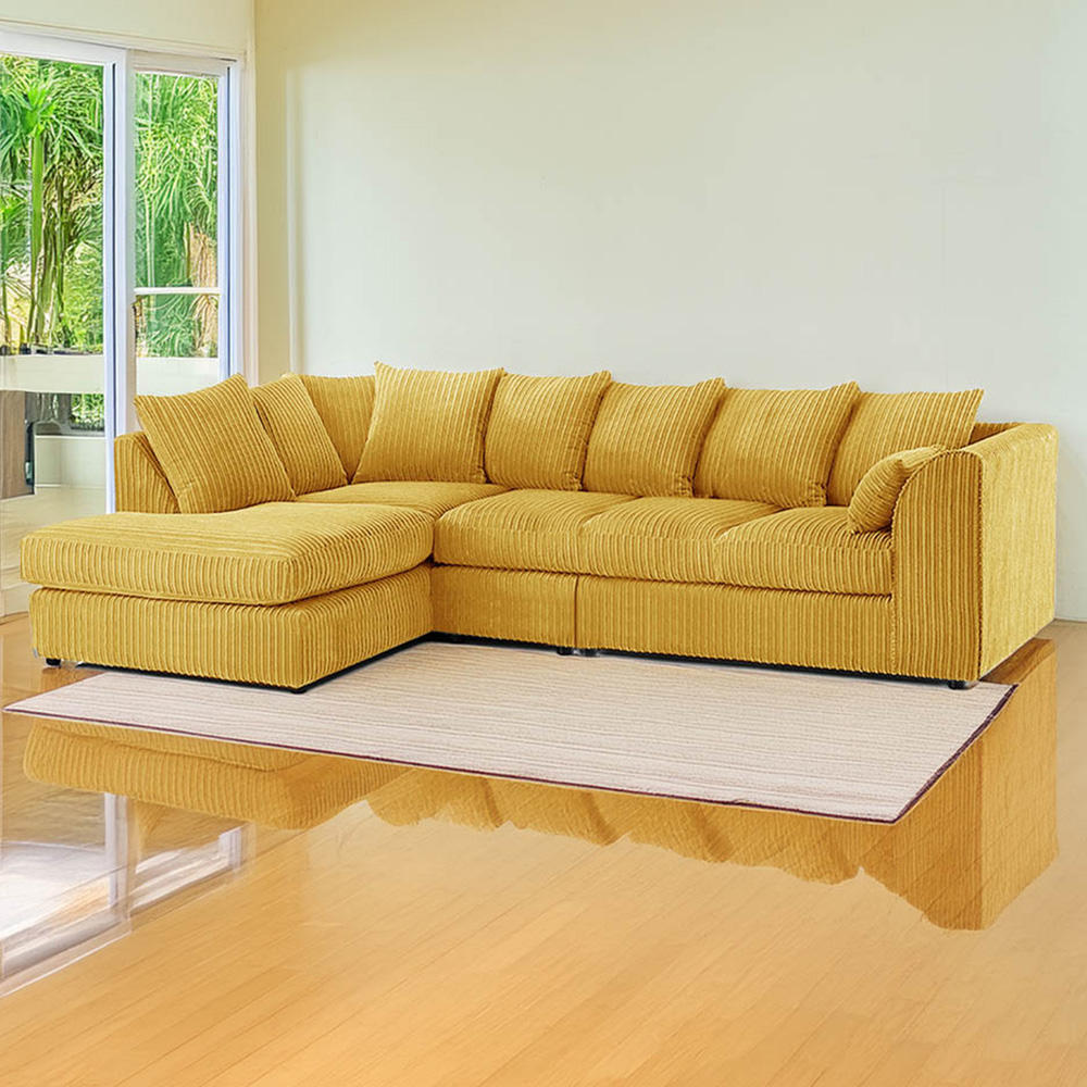 Luxor 4 Seater Mustard Jumbo Cord Left Hand Facing Scatter Back L Shaped Corner Sofa Set Image 1