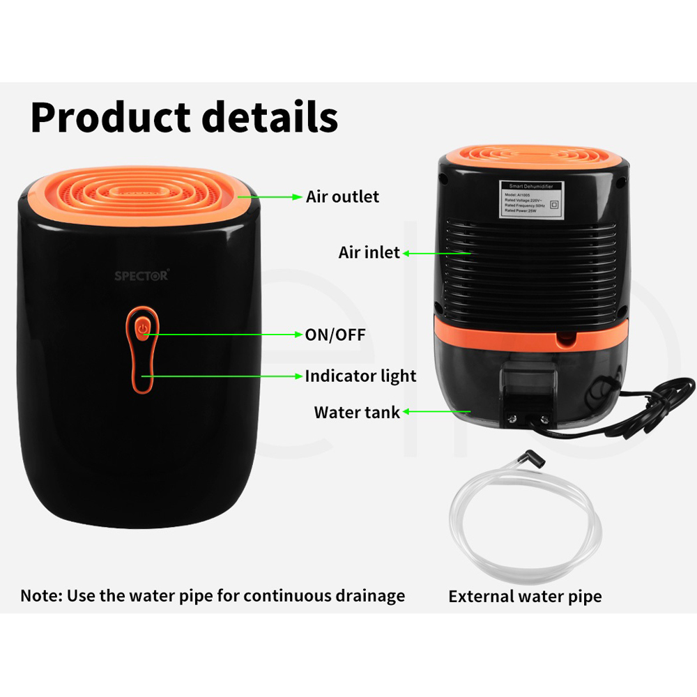 Spector Moisture Black and Orange Mini Dehumidifier 800ml Image 8