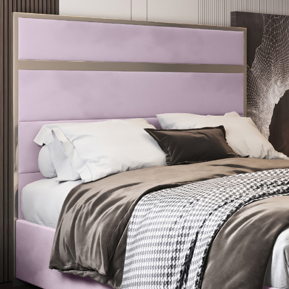 Bentley Pink Single Velvet Upholstered Metal Bed Frame with Panelled Headboard Image 3