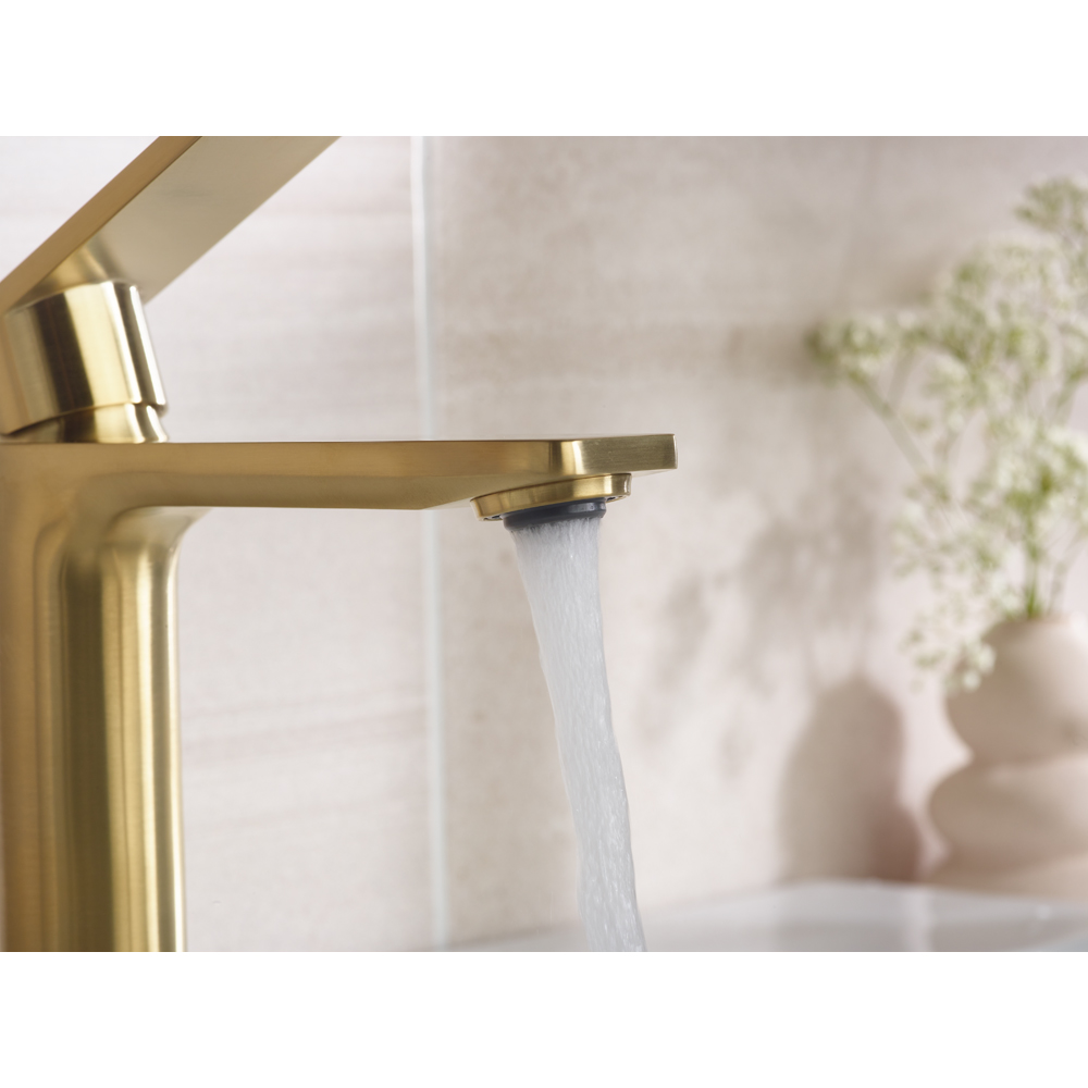 Bristan Frammento Brushed Brass Cool Start Basin Mixer with Clicker Waste Image 4