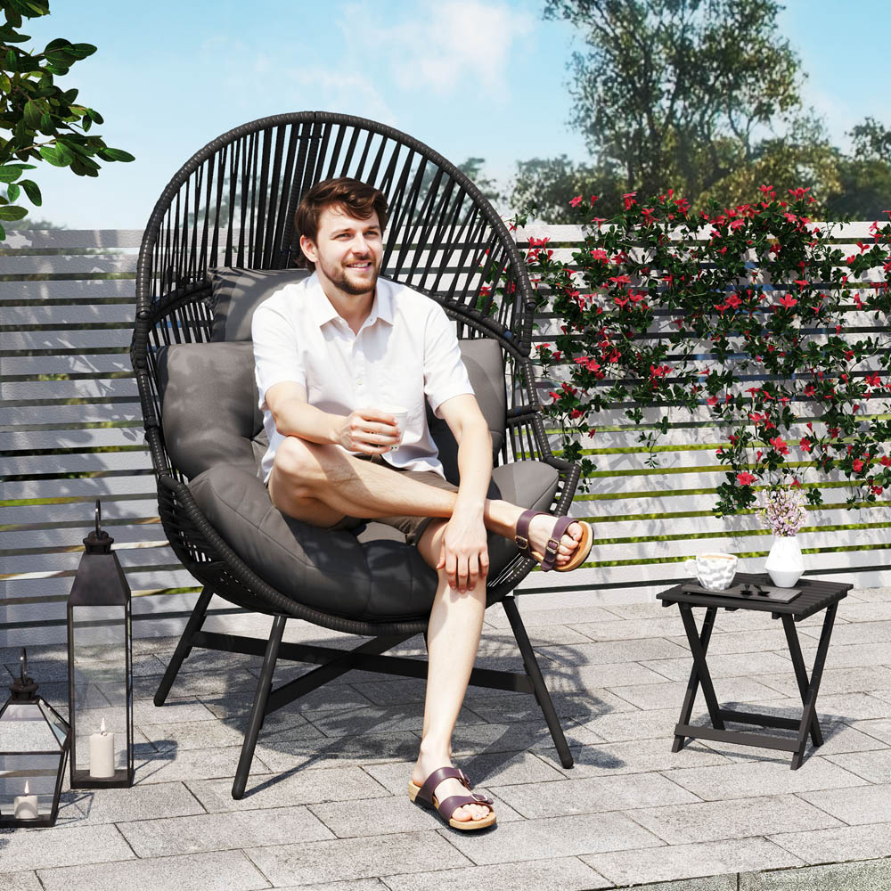 Outsunny Charcoal Grey Rattan Garden Egg Chair Image 3