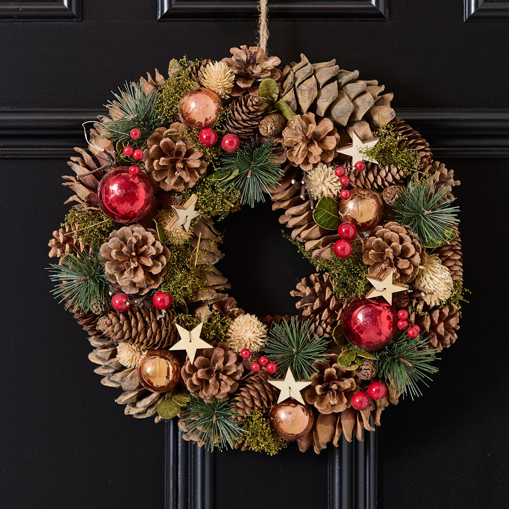 Dibor Fern Leave Artificial Christmas Wreath with Baubles and Stars 36cm Image 5