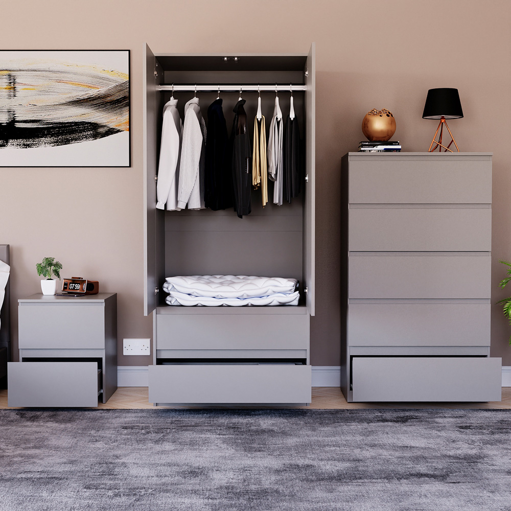 Vida Designs Denver Grey 3 Piece Bedroom Furniture Set Image 2