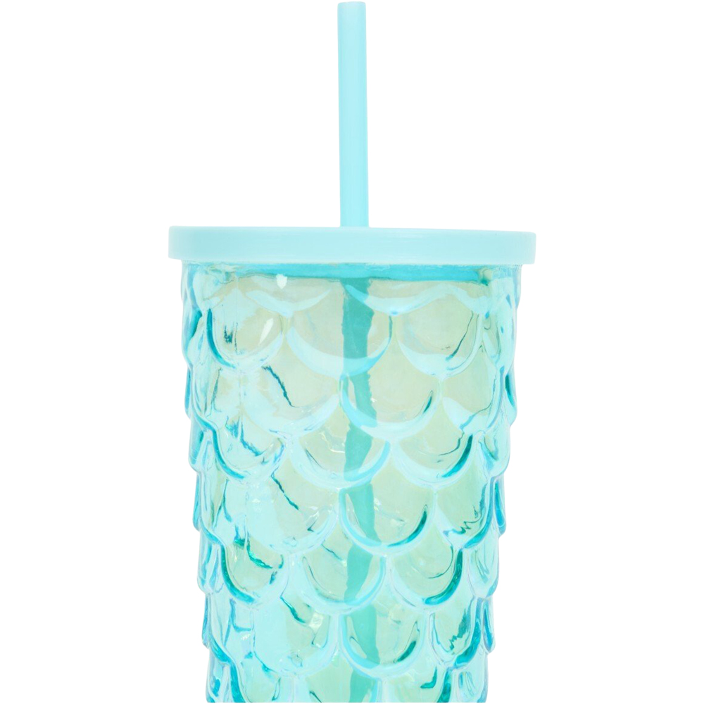 Mermaid Glass with Lid and Straw Blue Image 3