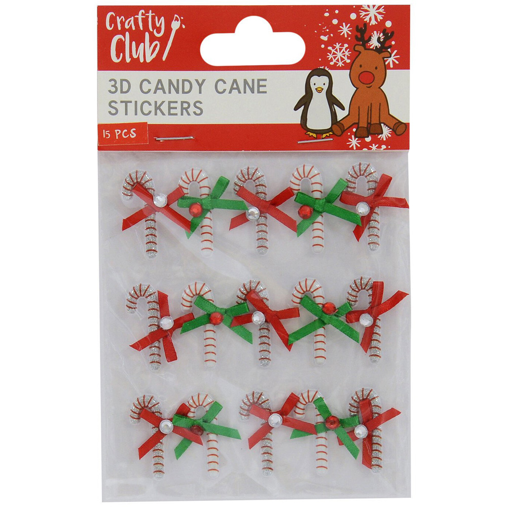 Crafty Club Pack of 15 3D Candy Cane Stickers Image 4