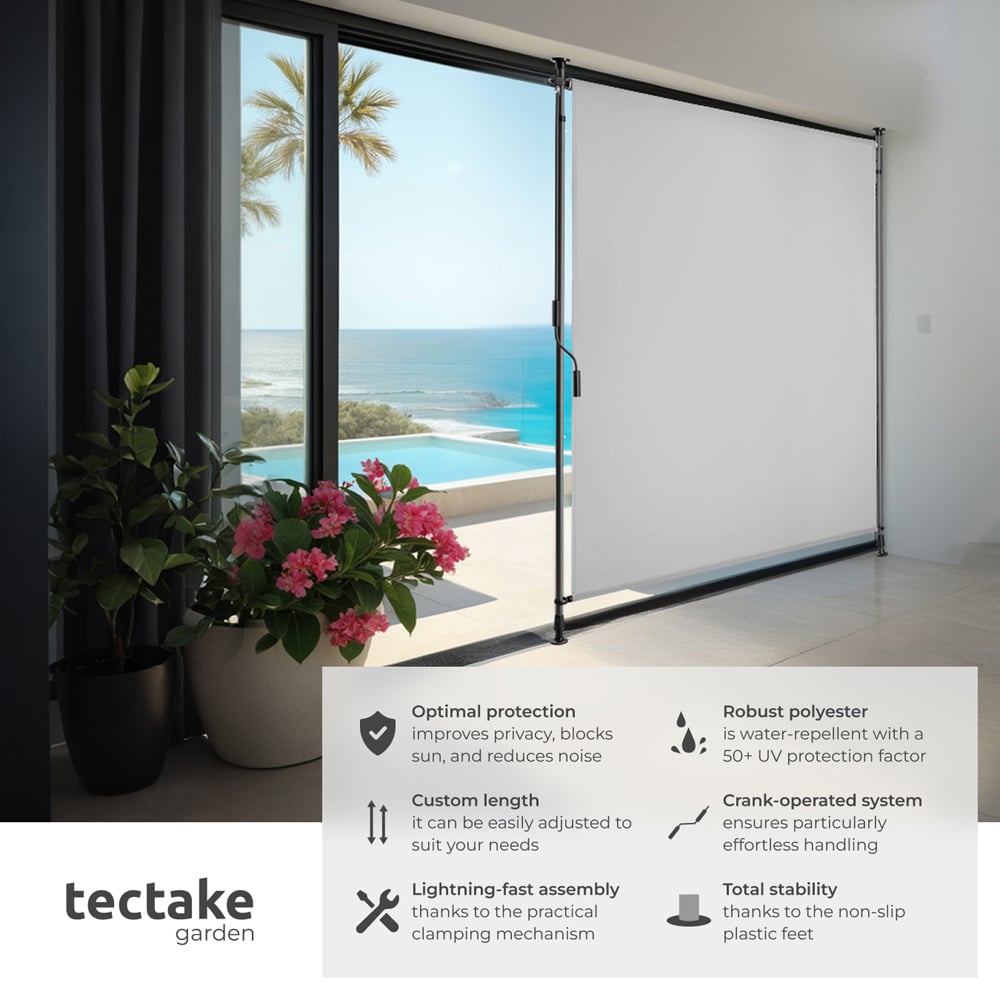 tectake Taija Light Grey Retractable Awning with Hand Crank 3.1 x 1.28m Image 6