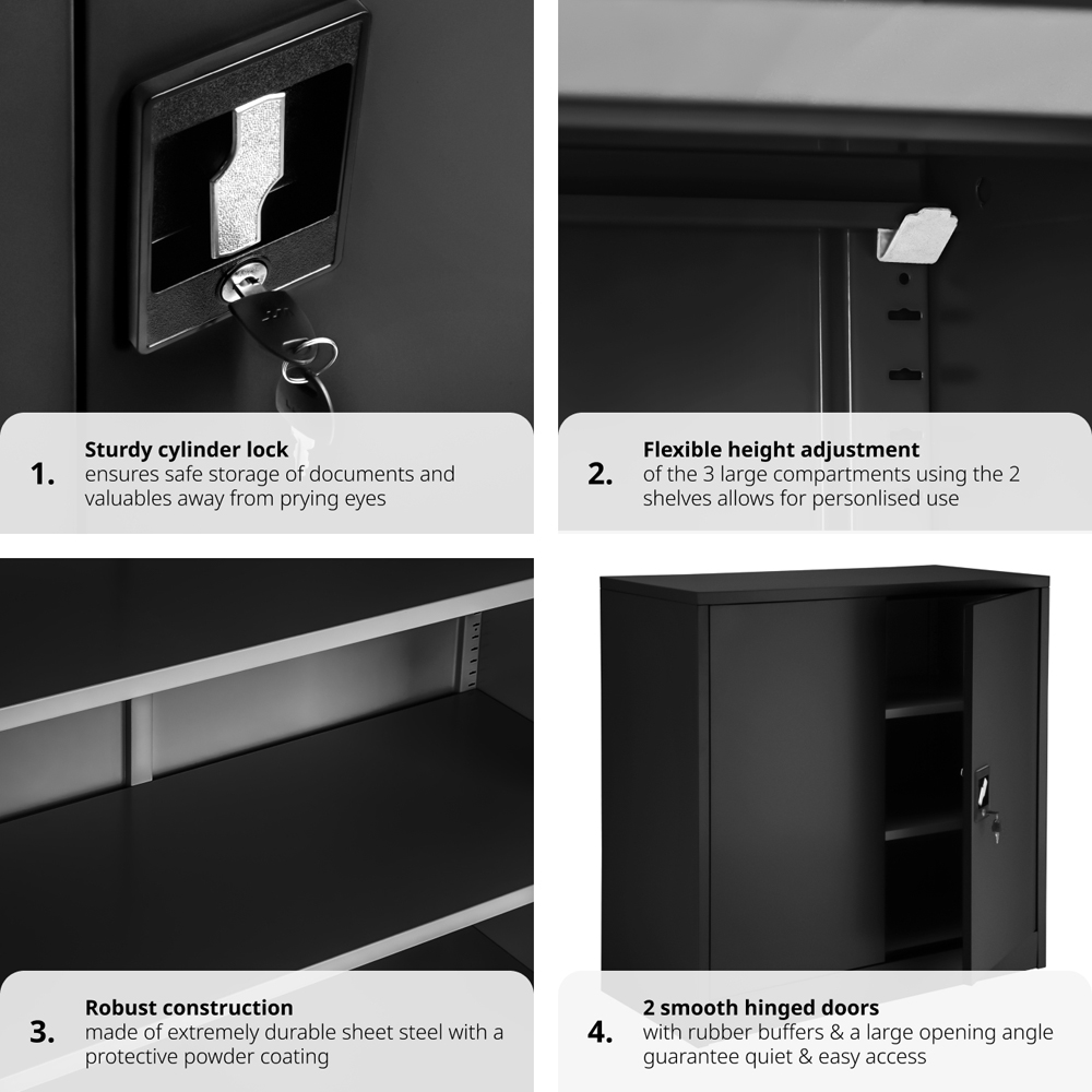 tectake 2 Door 3 Shelf Black Filing Cabinet Image 6