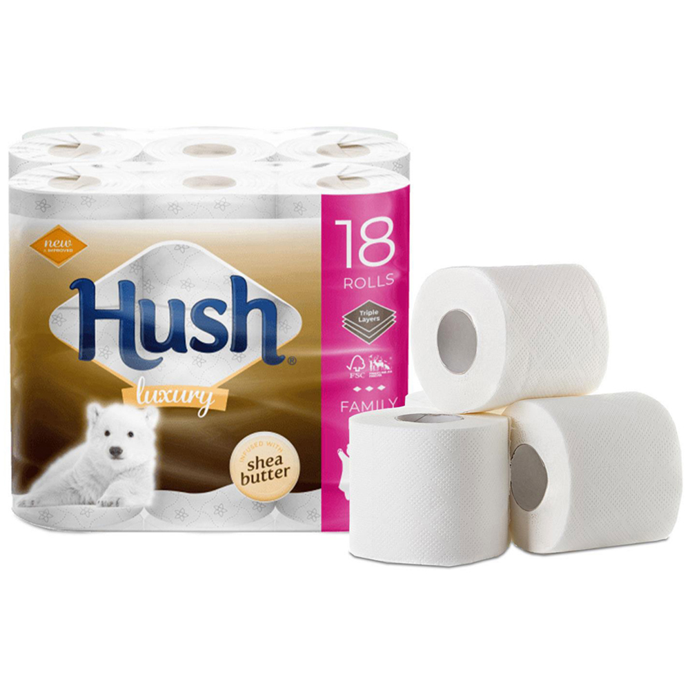 Hush Luxury Shea Butter Scented Core Toilet Paper 18 Rolls 3 Ply Image 3