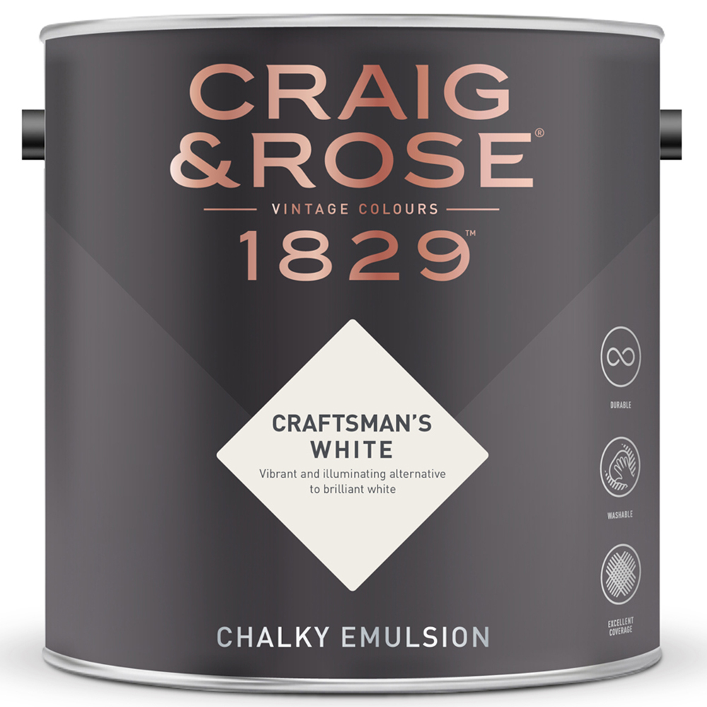 Craig & Rose Walls and Ceilings Craftsmans White Chalky Emulsion Paint 5L Image 2