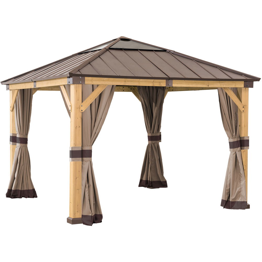 Sunjoy 2.7 x 2.7m Khaki Accessory Curtain for Cedar Wood Gazebo (Gazebo Not Include) Image 2