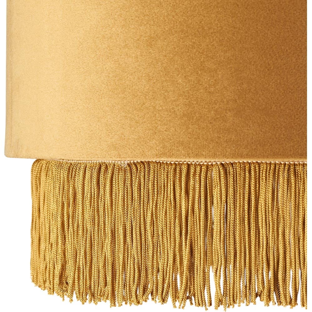Happy Homewares Ochre Mustard Drum Pendant Shade with Tassels and Embroidered Trim Image 3