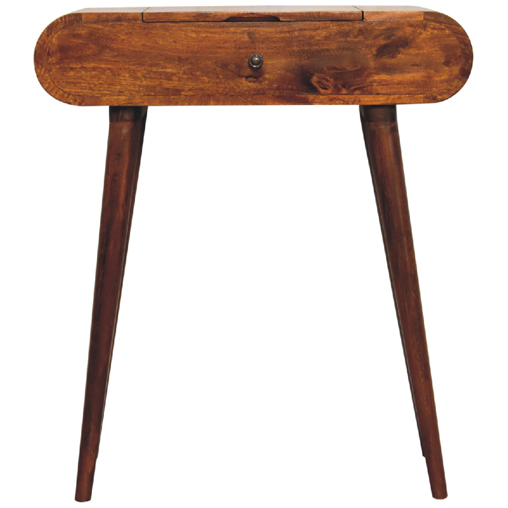 Artisan Furniture Chestnut Solid Wood Mini Round Vanity Table with Foldable Mirror Image 2