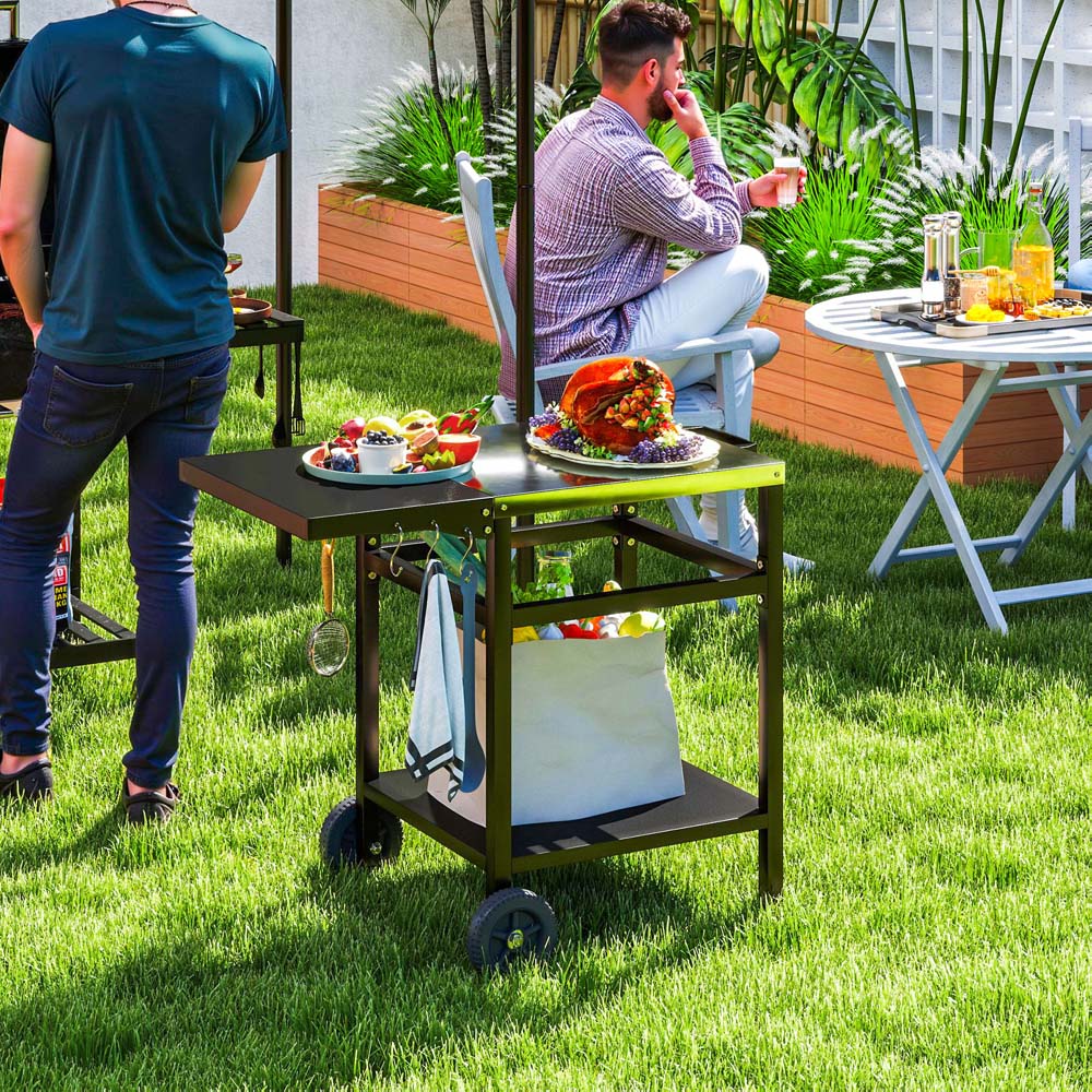 Outsunny Black Barbecue Trolley with Foldable Side Table Image 2