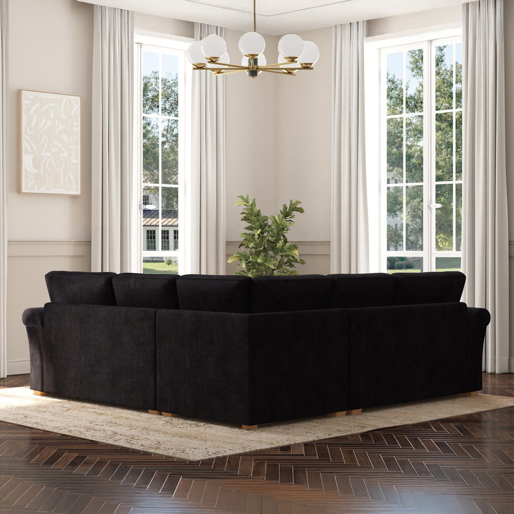 Castleacre 4 Seater Ebony Plush Velvet Fixed Back Corner Sofa Image 6