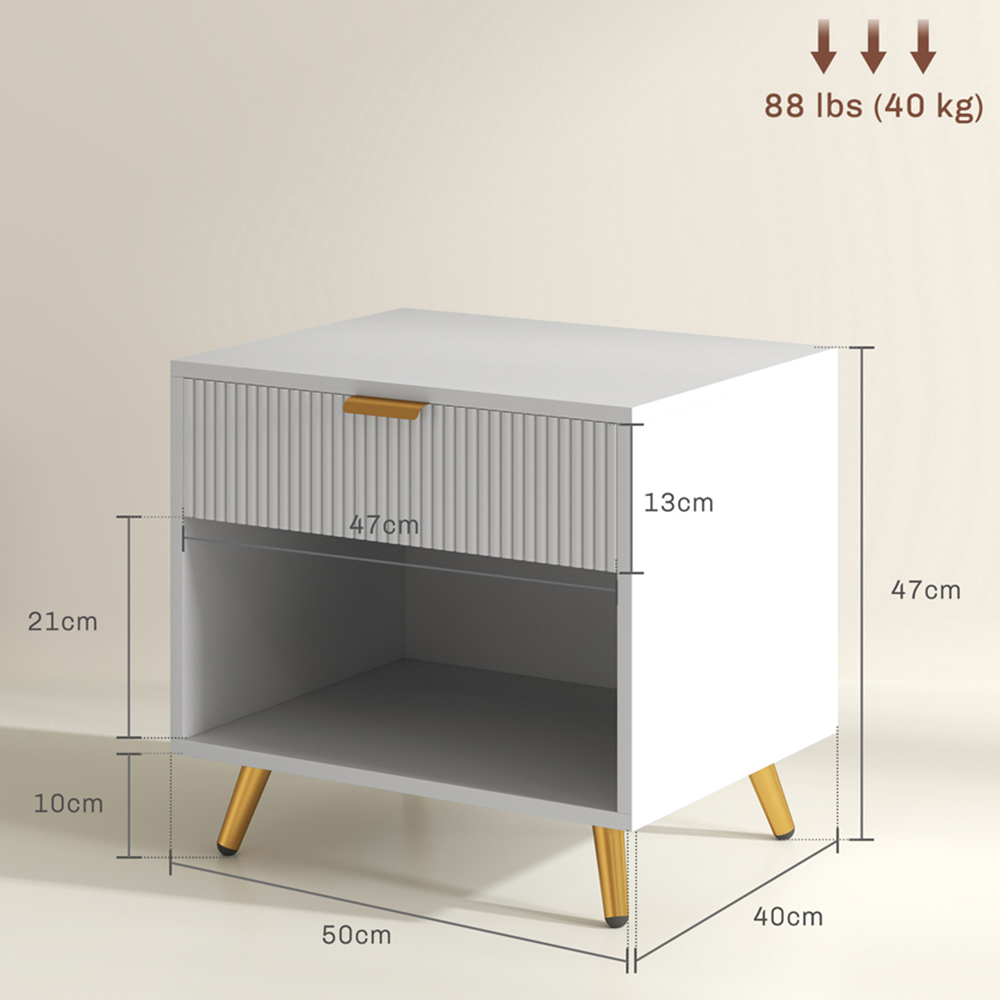 Portland Single Drawer Single Shelf White Bedside Table Image 9