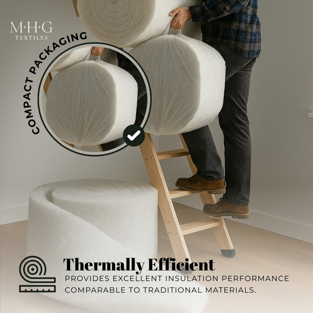 MHG Textiles White Eco Polyester Loft Insulation Roll 5m x 370 x 50mm Image 6