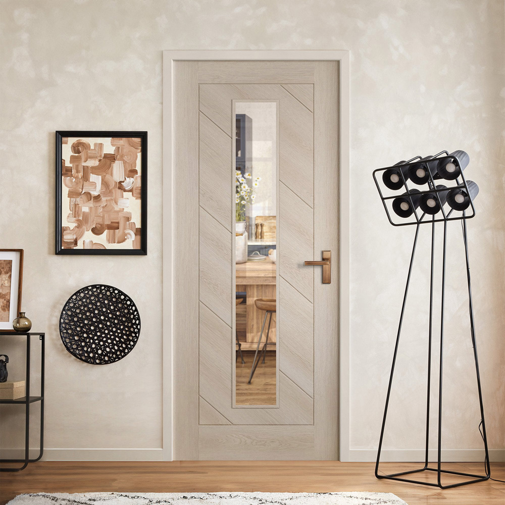 Stockholm Ivory Fully Finished Laminate Clear Glass Internal Door 1981 x 762 x 35mm Image 2