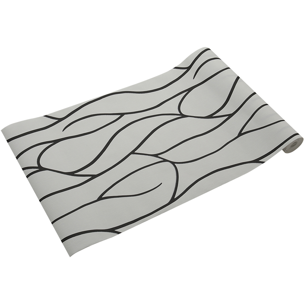 Living and Home Abstract Line Pattern White and Black Non Woven Wallpaper Image 4