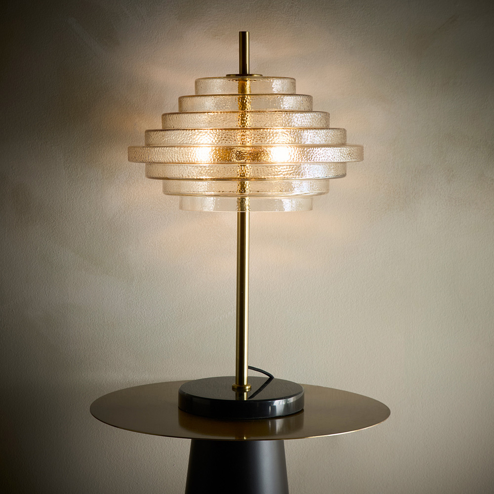 Kliving Aspen Tiered Amber Glass Brass Table Lamp Image 3