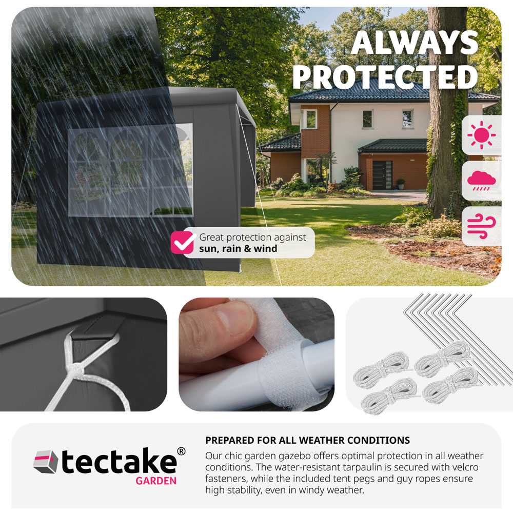 tectake Baraban 3 x 3m Grey Gazebo with 3 Side Panels Image 4