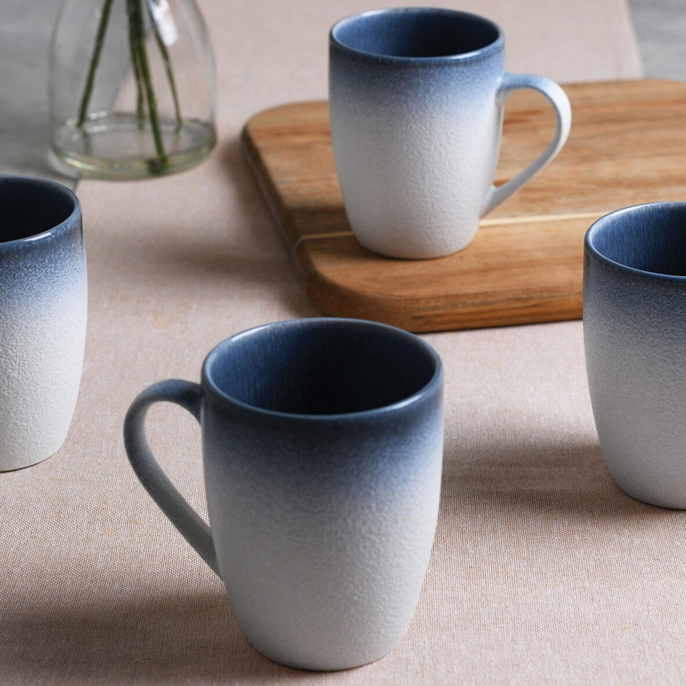 Pack of 4 Ombre Blue Textured Mugs - Blue Image 3