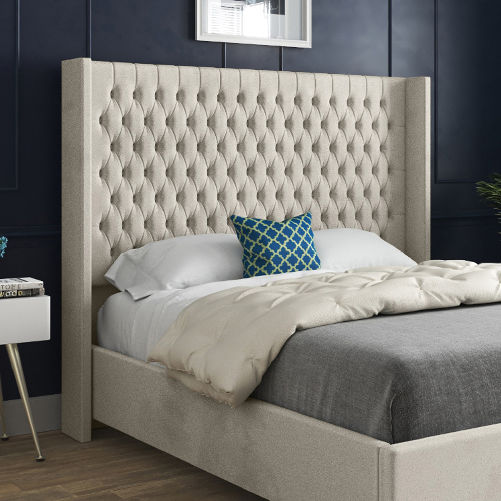 Volta King Size Silver Soft Velvet Upholstered Bed Frame with Straight Winged Headboard Image 3