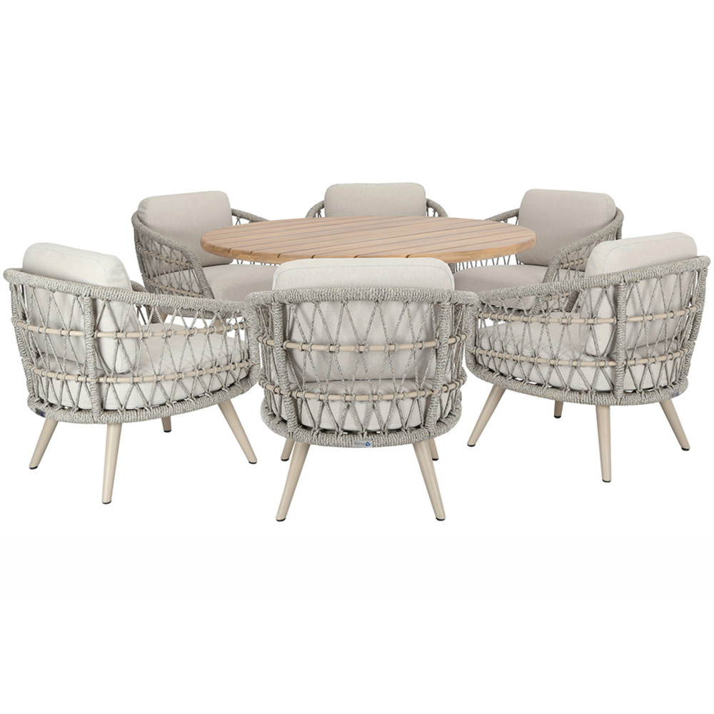 Norfolk Collection Salora Natural Teak and Beige Thick Rope Weave 6 Seater Outdoor Dining Set Image 2