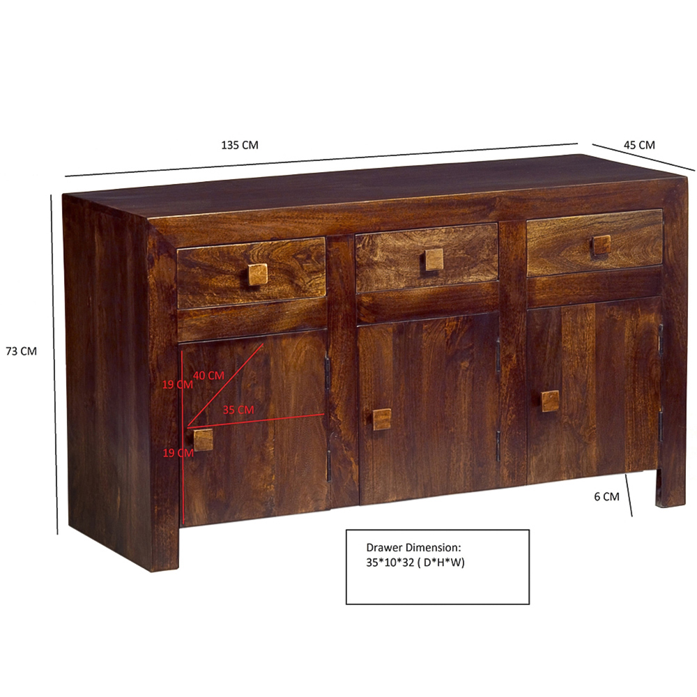 Brooklyn Nihash Toko 3 Door 3 Drawer Dark Mango Sideboard Image 8