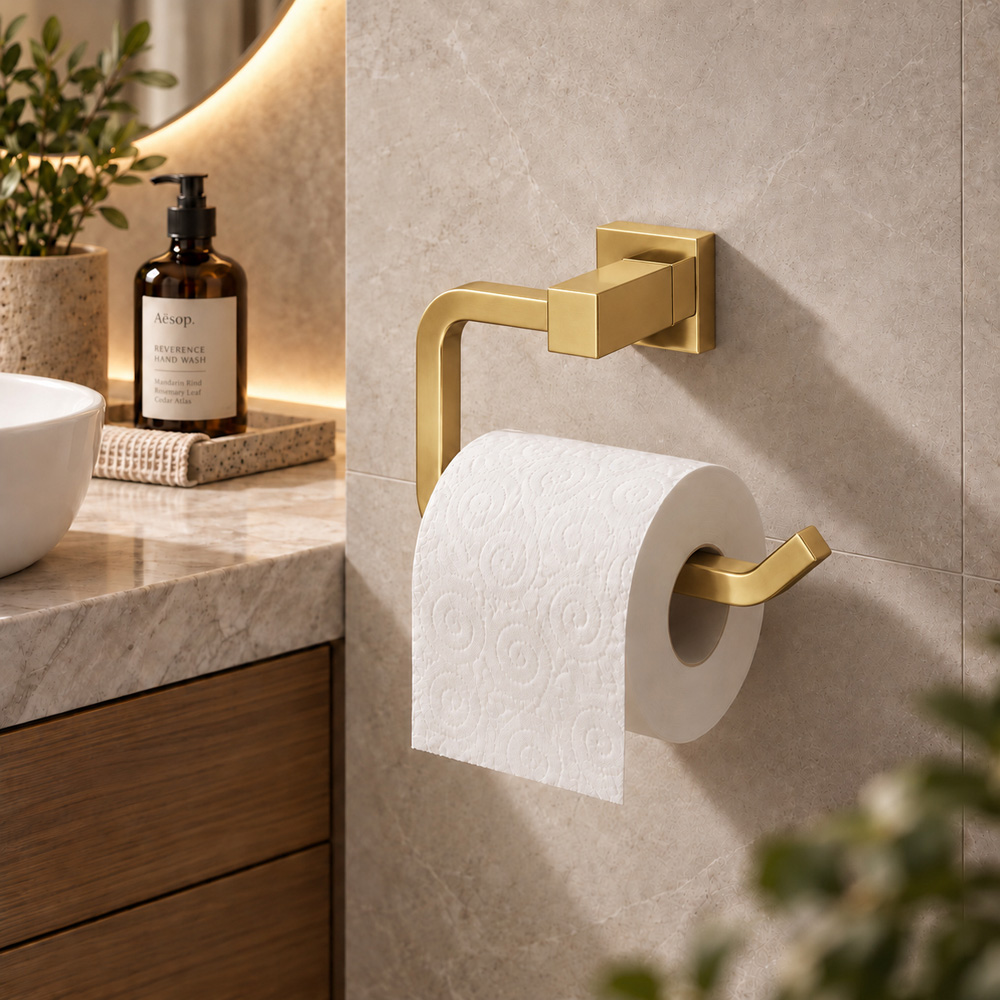 Go Bathrooms Froma Brushed Gold Wall-Mounted Toilet Roll Holder 157mm Image 2