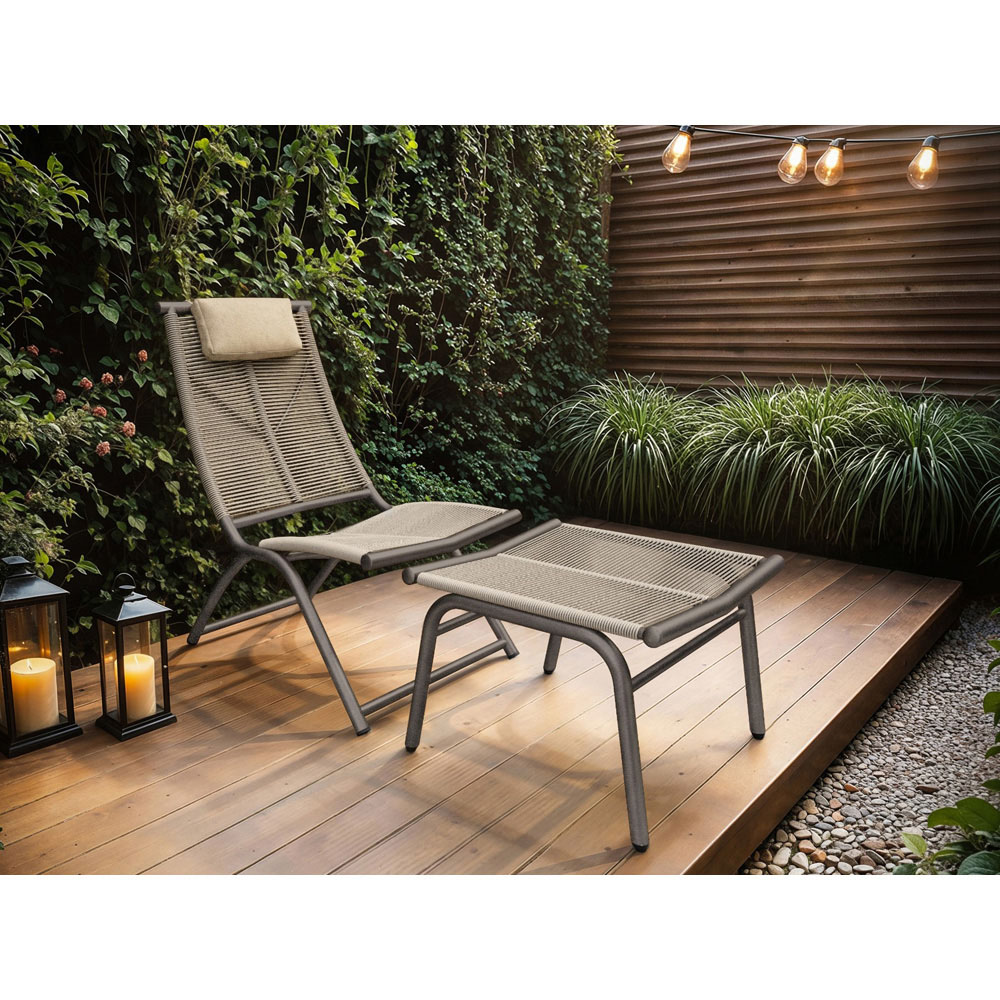 SOLACE+CO Esen Set of 2 Brown Garden Lounge Chairs with Footstool Image 4
