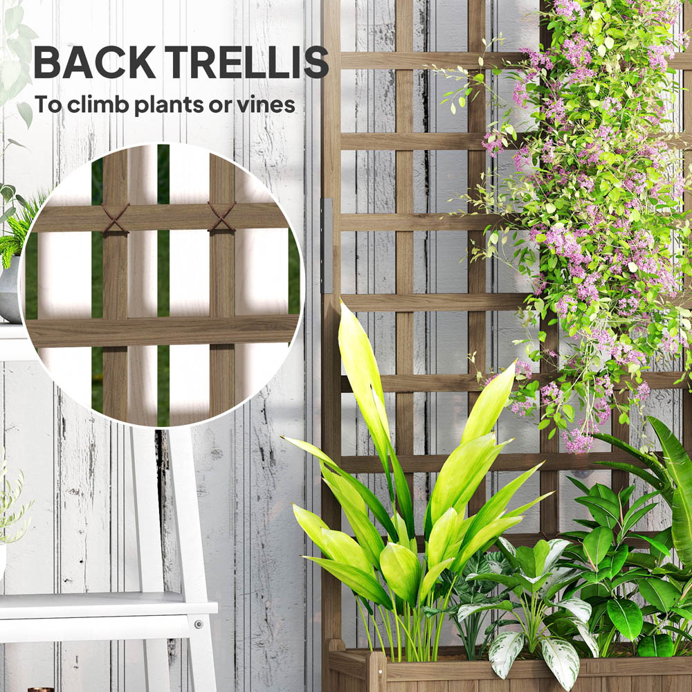 Outsunny Brown Wooden Trellis Planter with Wheels Image 8